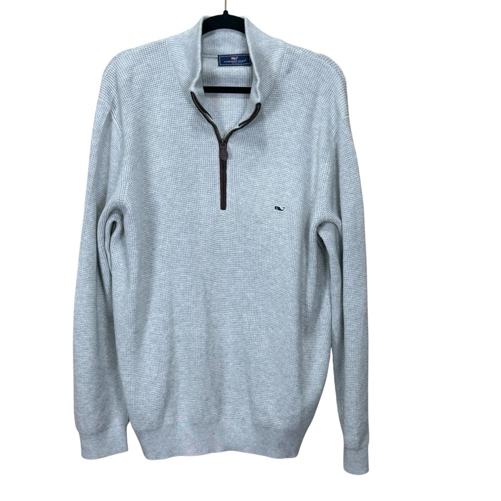 Vineyard‎ Vines Waffle Knit 1/4 Zip Sweater Mens Large Gray Pullover Shep Shirt